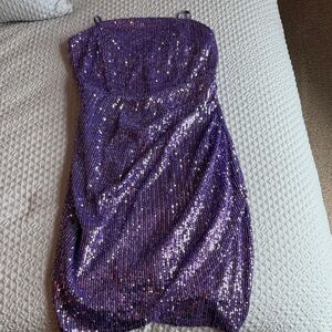Purple Sequin Spaghetti Strap Dress